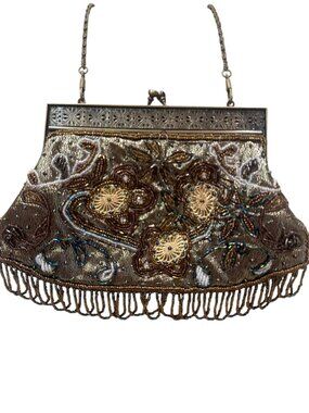 Vintage-Inspired Beaded Evening Clutch Shoulder Bag - Silver